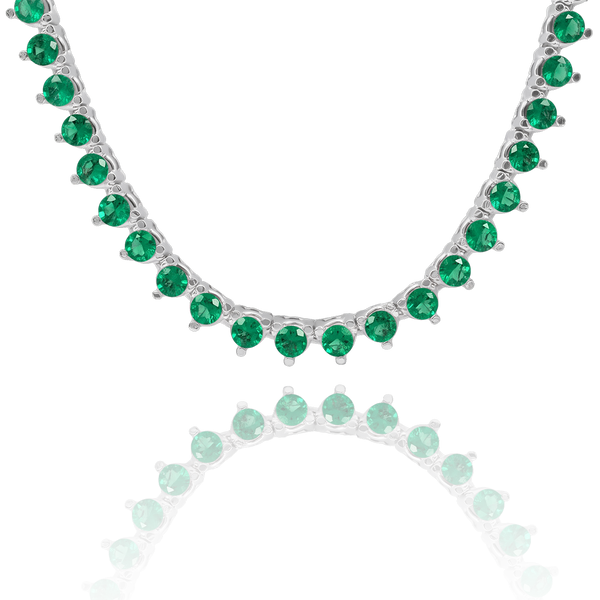 Tennis Necklace with Emerald Stones (May Birthstones) in 18K Gold (1.75 mm - 4.0 mm)
