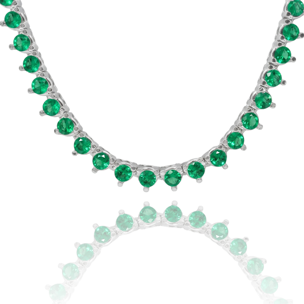 Tennis Necklace with Emerald Stones (May Birthstones) in 14K Gold (1.75 mm - 4.0 mm)