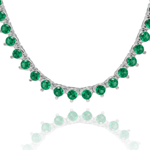 Tennis Necklace with Emerald Stones (May Birthstones) in 14K Gold (1.75 mm - 4.0 mm)
