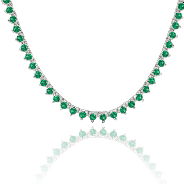 Tennis Necklace with Emerald Stones (May Birthstones) in 14K Gold (1.75 mm - 4.0 mm)