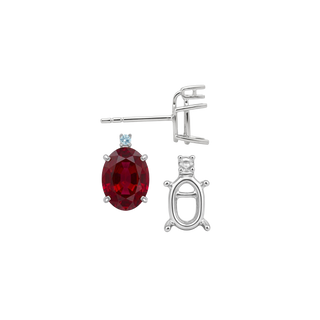 Oval Four Prong Basket Earrings with One Accent with Push Post