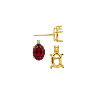 Oval Four Prong Basket Earrings with One Accent with Push Post