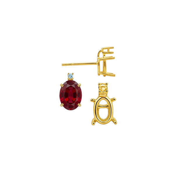 Oval Four Prong Basket Earrings with One Accent with Push Post