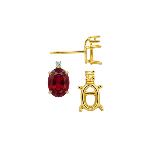 Oval Four Prong Basket Earrings with One Accent with Push Post