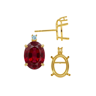 Oval Four Prong Basket Earrings with One Accent with Push Post