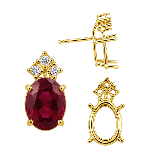 Oval Four Prong Basket Earrings with 3 Accents with Push Post