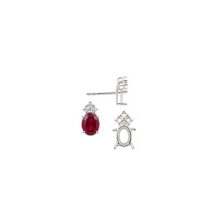Oval Four Prong Basket Earrings with 3 Accents with Push Post