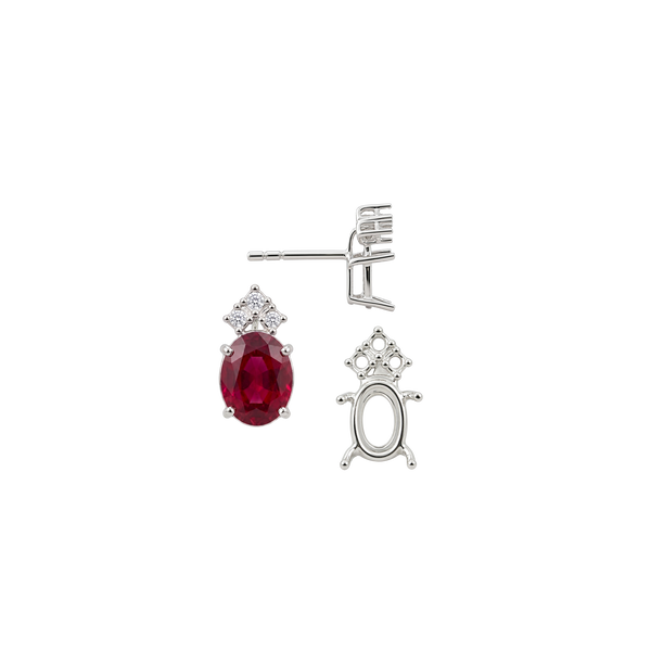 Oval Four Prong Basket Earrings with 3 Accents with Push Post