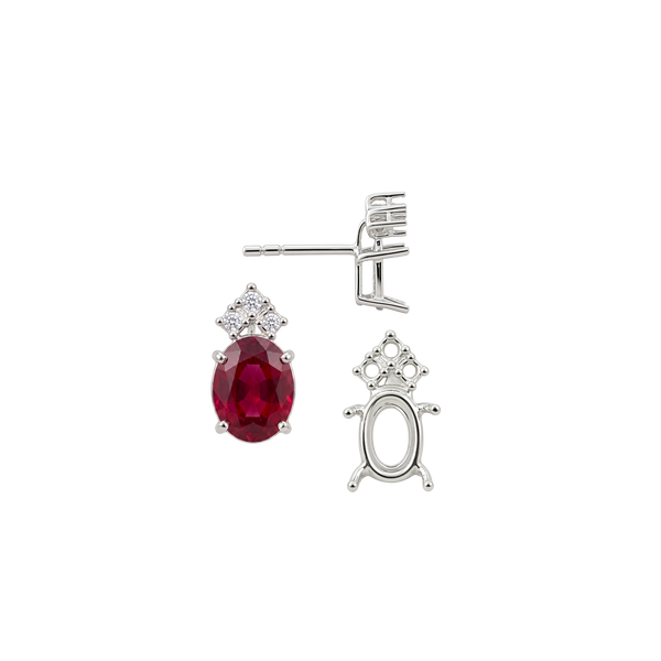 Oval Four Prong Basket Earrings with 3 Accents with Push Post