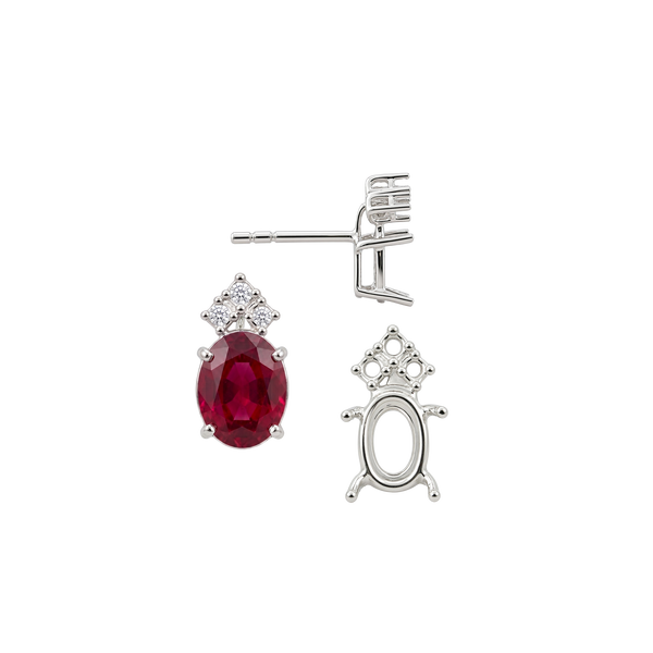 Oval Four Prong Basket Earrings with 3 Accents with Push Post