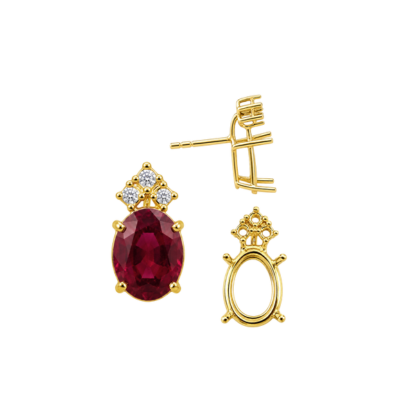 Oval Four Prong Basket Earrings with 3 Accents with Push Post