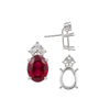 Oval Four Prong Basket Earrings with 3 Accents with Push Post