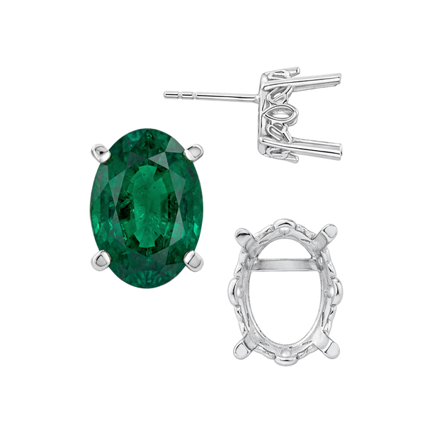 Oval Four Prong Filigree Earrings with Push Post