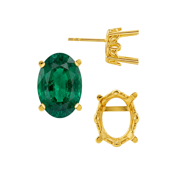 Oval Four Prong Filigree Earrings with Push Post
