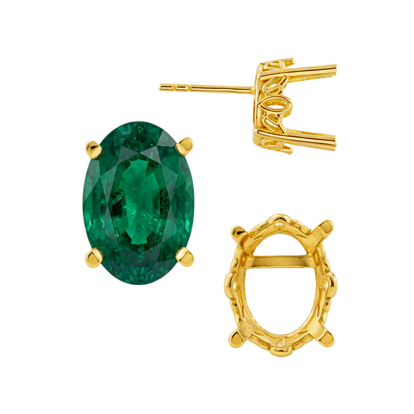 Oval Four Prong Filigree Earrings with Push Post