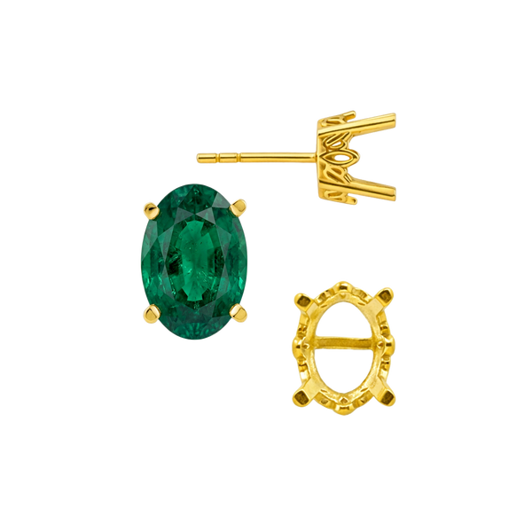 Oval Four Prong Filigree Earrings with Push Post