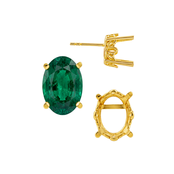 Oval Four Prong Filigree Earrings with Push Post