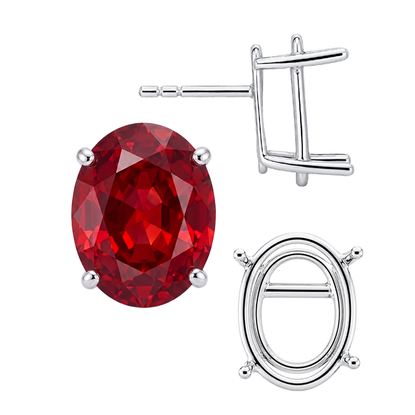 Oval Four Prong Basket Earrings with Push Post