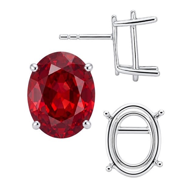 Oval Four Prong Basket Earrings with Push Post