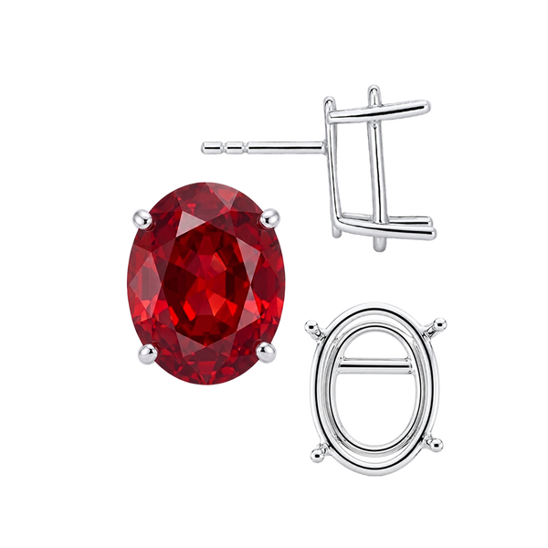Oval Four Prong Basket Earrings with Push Post