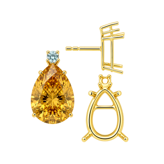 Pear Shape Four Prong Basket Earrings with One Accent with Push Post