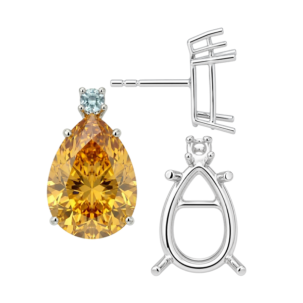 Pear Shape Four Prong Basket Earrings with One Accent with Push Post