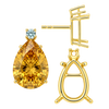 Pear Shape Four Prong Basket Earrings with One Accent with Push Post