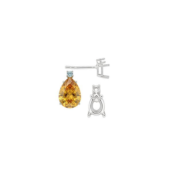 Pear Shape Four Prong Basket Earrings with One Accent with Push Post