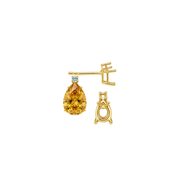 Pear Shape Four Prong Basket Earrings with One Accent with Push Post