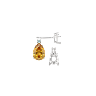 Pear Shape Four Prong Basket Earrings with One Accent with Push Post