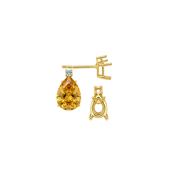 Pear Shape Four Prong Basket Earrings with One Accent with Push Post
