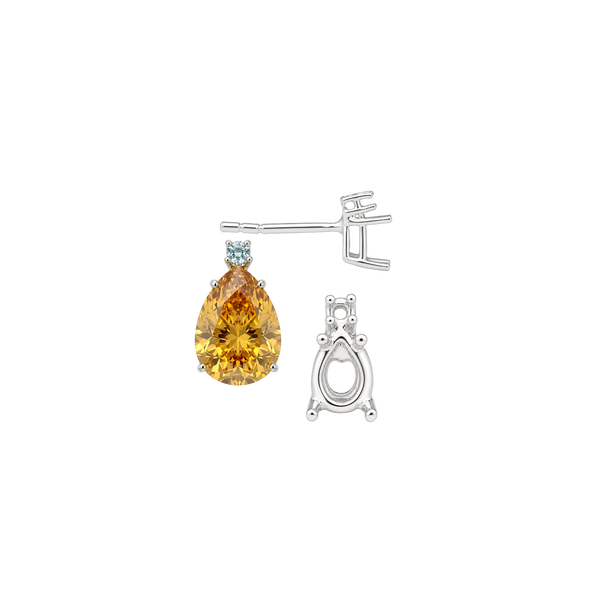 Pear Shape Four Prong Basket Earrings with One Accent with Push Post
