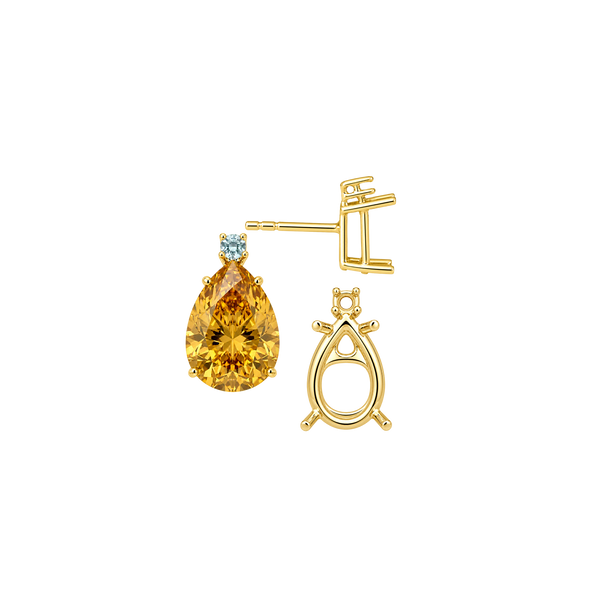 Pear Shape Four Prong Basket Earrings with One Accent with Push Post