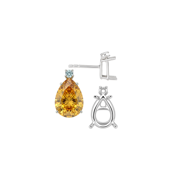 Pear Shape Four Prong Basket Earrings with One Accent with Push Post