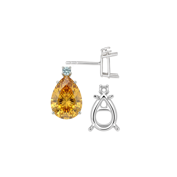 Pear Shape Four Prong Basket Earrings with One Accent with Push Post