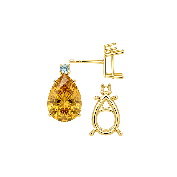 Pear Shape Four Prong Basket Earrings with One Accent with Push Post