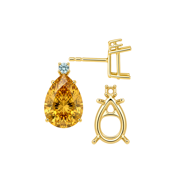 Pear Shape Four Prong Basket Earrings with One Accent with Push Post