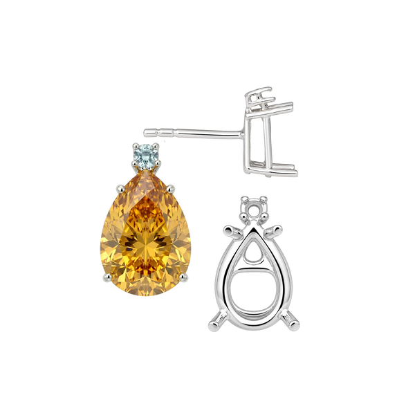 Pear Shape Four Prong Basket Earrings with One Accent with Push Post