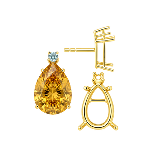 Pear Shape Four Prong Basket Earrings with One Accent with Push Post