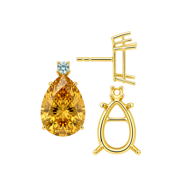 Pear Shape Four Prong Basket Earrings with One Accent with Push Post