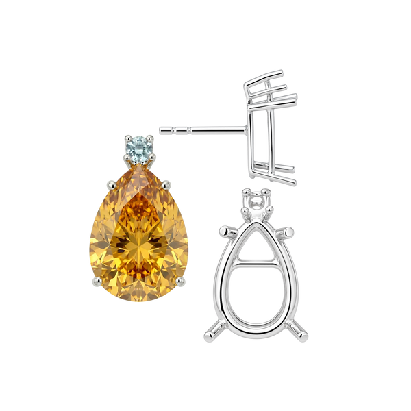Pear Shape Four Prong Basket Earrings with One Accent with Push Post