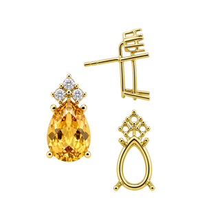 Pear Shape Four Prong Basket Earrings with 3 Accents with Push Post