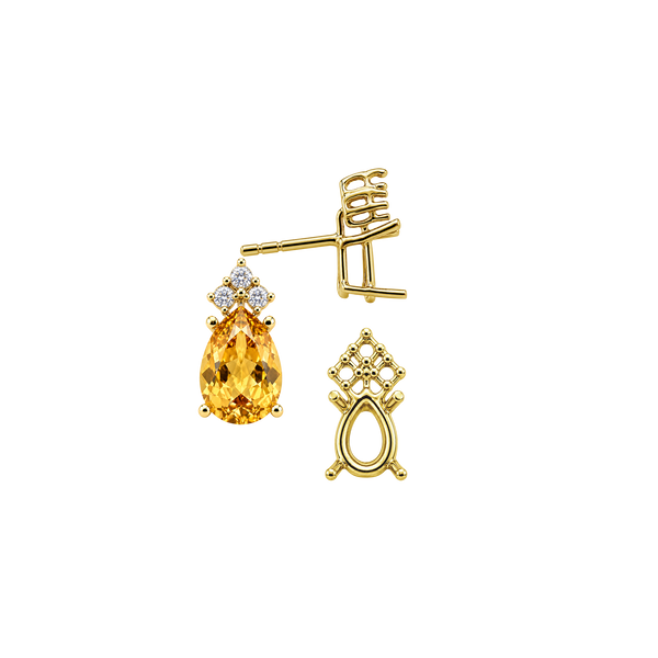 Pear Shape Four Prong Basket Earrings with 3 Accents with Push Post