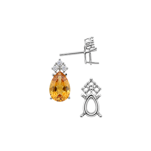 Pear Shape Four Prong Basket Earrings with 3 Accents with Push Post