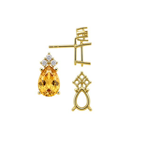 Pear Shape Four Prong Basket Earrings with 3 Accents with Push Post