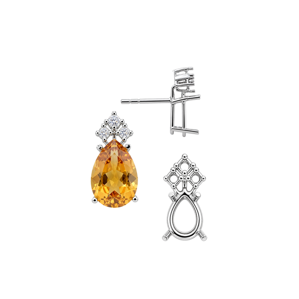 Pear Shape Four Prong Basket Earrings with 3 Accents with Push Post