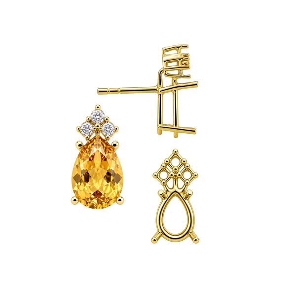 Pear Shape Four Prong Basket Earrings with 3 Accents with Push Post