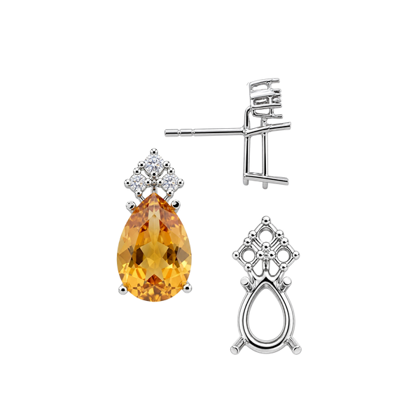 Pear Shape Four Prong Basket Earrings with 3 Accents with Push Post
