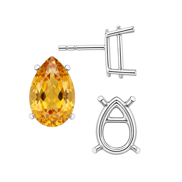 Pear Shape Four Prong Basket Earrings with Push Post