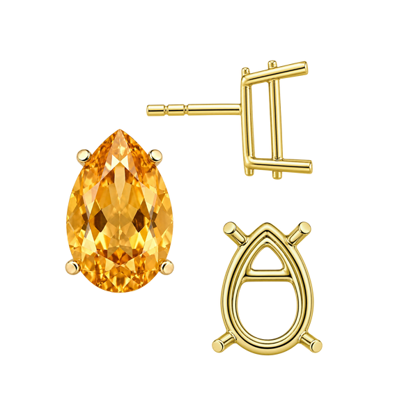 Pear Shape Four Prong Basket Earrings with Push Post